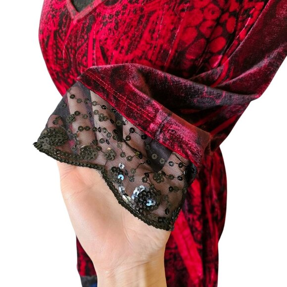 Y2K Red Baby Top Shirt Velvet‎ Black Lace Paisley Whimsigoth Size M Medium Goth - Picture 4 of 9